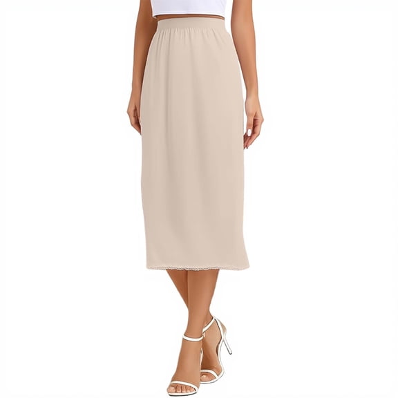 BUWTTER Women's Skirts Trendy Maxi Below Knee Lace Hollow Loose Fit High Waist Pull On Comfortable Spring Summer Fall Beige Skirt L
