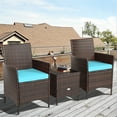 thumbnail image 3 of Patiojoy 3 Pieces Patio Rattan Conversation Furniture Wicker Chairs with Coffee Table & Cushions Blue, 3 of 10