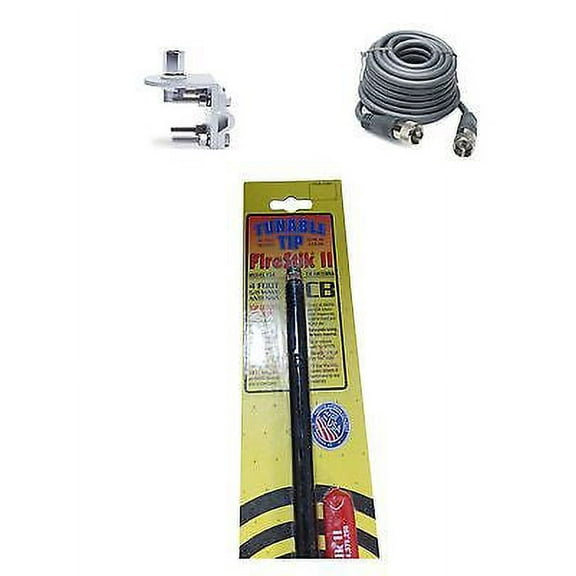 NEW FIRESTIK 2 FS4 B 4FT BLACK CB ANTENNA, 18FT RG8X COAX, BRACKET & STUD