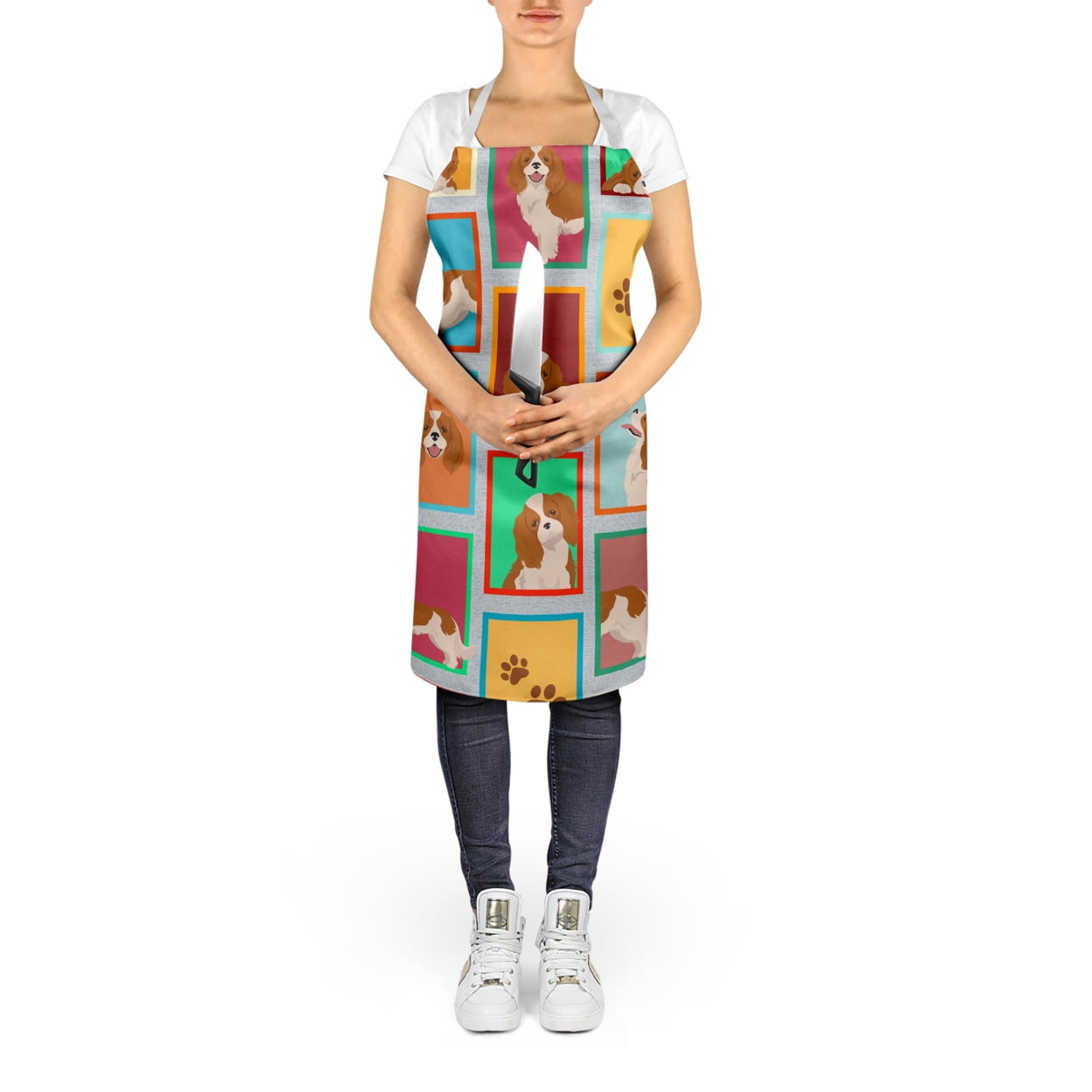 Lots of Blenheim Cavalier Spaniel Apron 27 in x 30 in