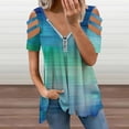 thumbnail image 2 of Green Turquoise Teal Blue Abstract Texture Womens Summer V Neck Zipper Top Short Sleeve T Shirt Off Shoulder Top Casual Classy Loose Shirts, 2 of 7