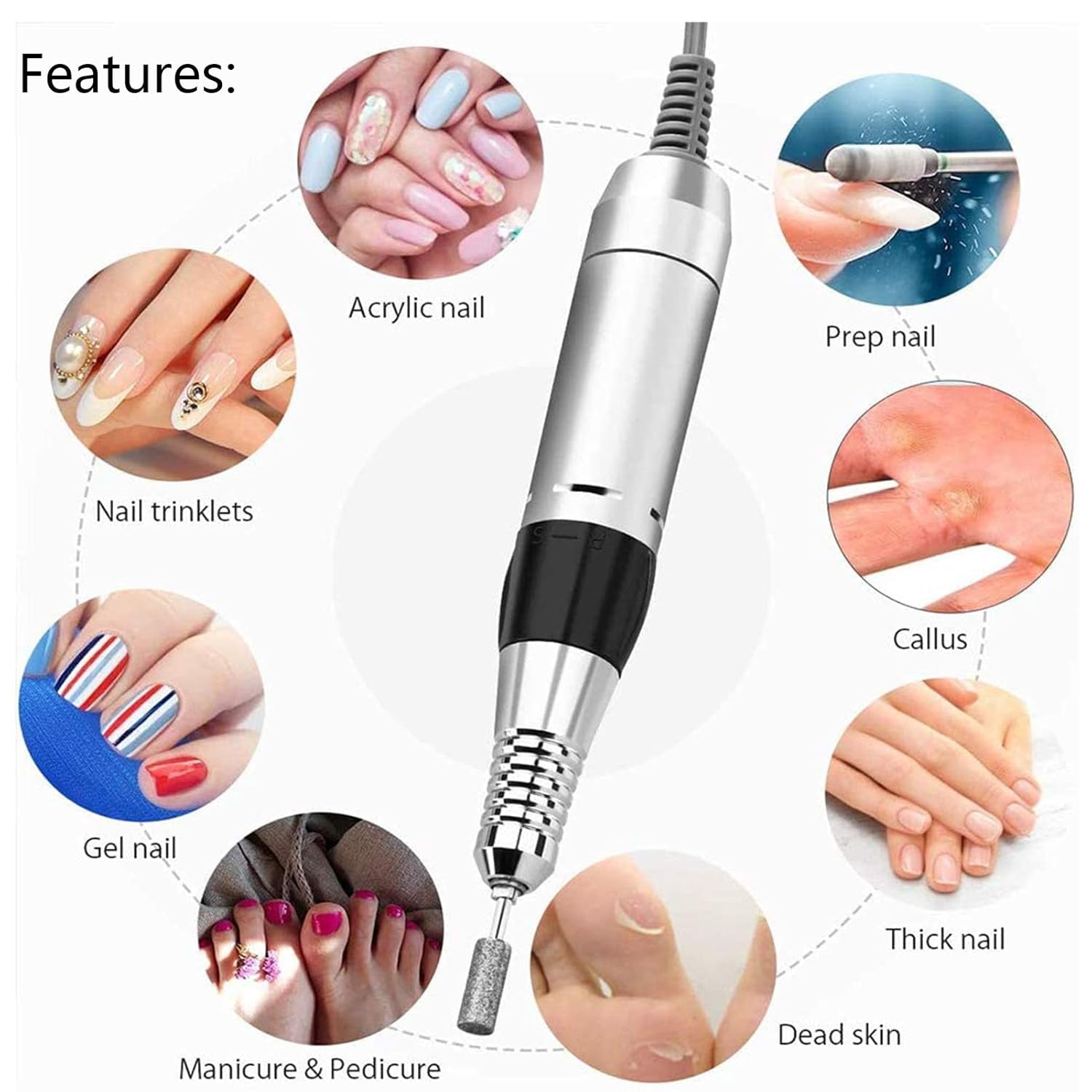 Professional Portable Nail Drill Kit Rechargeable Nail Machine Electric Cordless E-File Nail Drill Set with 7 Nail Bits, Manicure Pedicure Tool