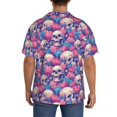 thumbnail image 3 of Lsque white Skull blue flower print Men's Cuban Collar Short Sleeve Shirt Summer Beachwear Casual Button Down Fashionable Vacation Leisure Shirt-4X-Large, 3 of 7