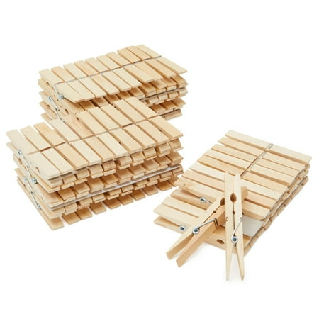 Juvale 100-Pack Large 4 Inch Wooden Clothespins - Heavy Duty Outdoor Clothes Clips for Hanging Clothes, Art, Crafts, Photo Displays