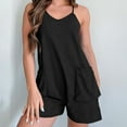 thumbnail image 2 of Lightweight Romper Shorts Womens Adjustable Spaghetti Strap Jumpsuits Pockets Sleeveless Casual Summer Outfits (L, Black), 2 of 8