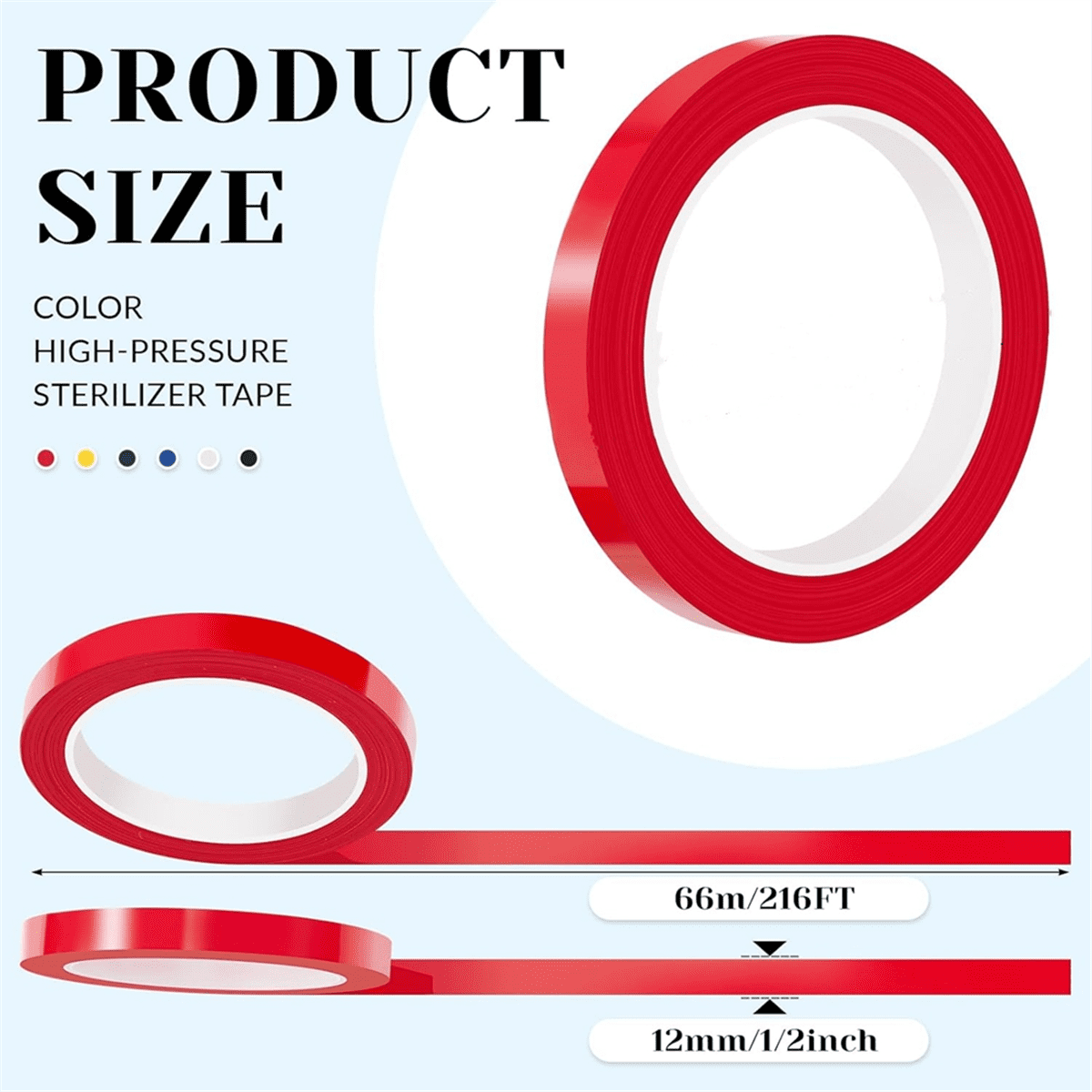 12 Rolls 12mm Colorful Autoclave Tapes, 216 Feet Length Each Tape, Dental Marking Tape, Identification Tape 6 Color