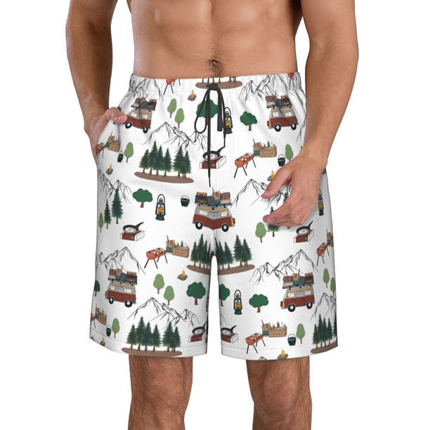 Fotbe Camping Caravan 2 Trajes de Baño Estampados para Hombre, Shorts de Verano de Secado Rápido, Ropa de Playa, Bañadores-Large