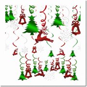 Festive Flurry Hanging Swirls - 30Pcs Fully-Assembled Reindeer Bell Tree Snowflake Swirls for Porch, Home, House, Bar - Holiday Party Supplies & Decorations