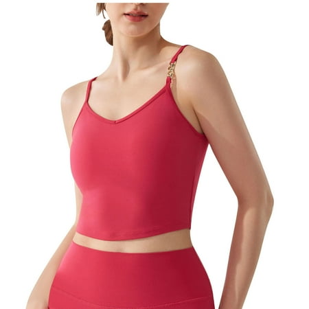 Elabch Womens Workout Sports Bras Fitness Padded Low Impact Bra Yoga Crop Tank Top Scoop Neck Workout Tanks Sleeveless Casual Cropped Top Red L