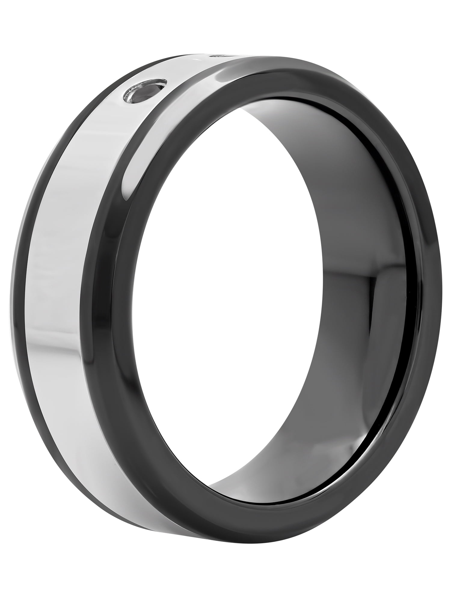 Men's Black Diamond Accent Black and White Stainless Steel Ring, 8mm
