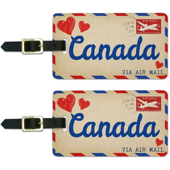 Air Mail Postcard Love for Canada Luggage Suitcase Carry-On ID Tags, Set of 2