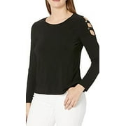 NINE WEST Women's Black Cold Shoulder Strap Top, Small