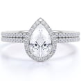 thumbnail image 1 of JeenMata Anillo de Bodas Exclusivo con Halo de Moissanita de Corte Pera de 1,25 Quilates para Ella en Oro Blanco de 18 K sobre Plata, 1 of 6