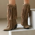 thumbnail image 4 of Mepaouo Cowboy Cowgirl Boots for Women Suede Pointed Toe Chelsea Tassels Western Knee High Boots, 4 of 6