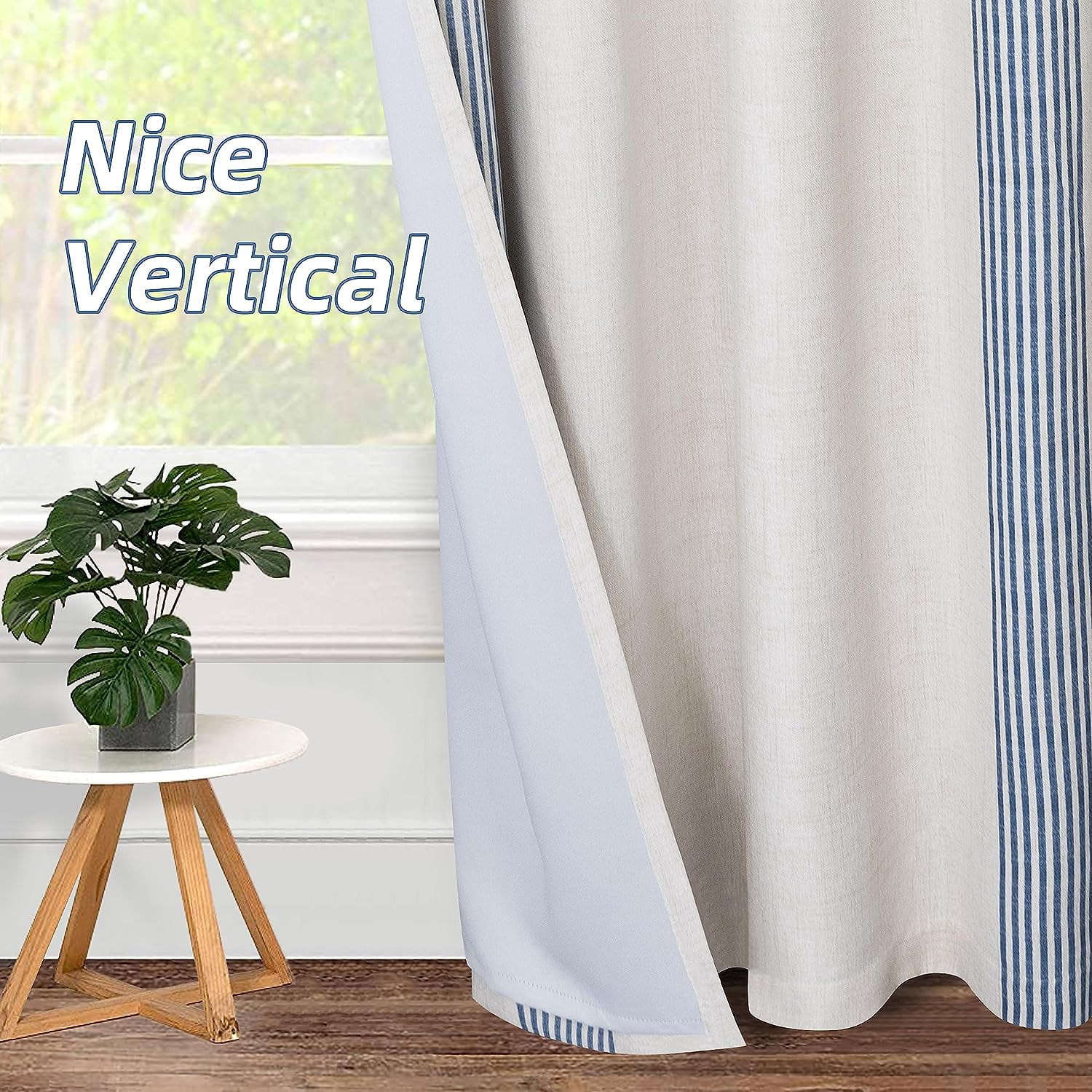 DriftAway Chris Vertical Striped Pattern Linen Blend Lined Thermal Insulated Blackout and Room Darkening Grommet Linen Curtains for Farmhouse Printed, 2 Panels, 52" x 84", Cabana Denim Stripe