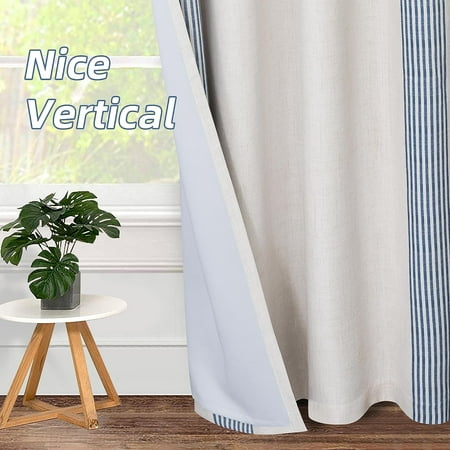 DriftAway Chris Vertical Striped Pattern Linen Blend Lined Thermal Insulated Blackout and Room Darkening Grommet Linen Curtains for Farmhouse Printed, 2 Panels, 52 x 84, Cabana Denim Stripe