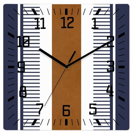 Modern Brown Blue Wooden Wall Clock Silent Non Ticking, Boho Contemporary Geometric Striped Square Wall Clocks Battery Operated, Decor Clock for Home Office, Living Room, Kitchen, 12 Inch