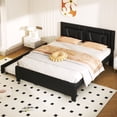 thumbnail image 3 of Queen Size Bed Frame, Upholstered Platform Bed with PU Leather Headboard, Heavy-Duty Platform with Solid Wood Slats, No Box Spring Needed, Easy Assembly, Black, 3 of 7