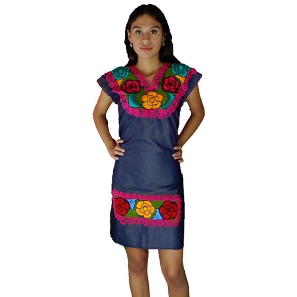 Mexican Robe Femme Taille Jean Petite - Tunique Moyenne Mexican Hobo Hippie Fleur