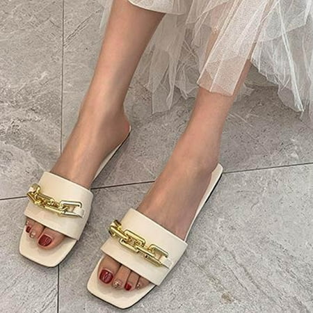 

Lydiaunistar Women s Slippers Clearance Women s Flat Shoes Ladies Beach Sandals Summer Non-Slip Causal Slippers White 8.5