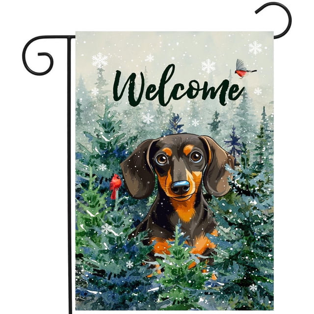 Banner DZGlobal Winter Dachshund - Bandera de jardín (30 x 46 cm)