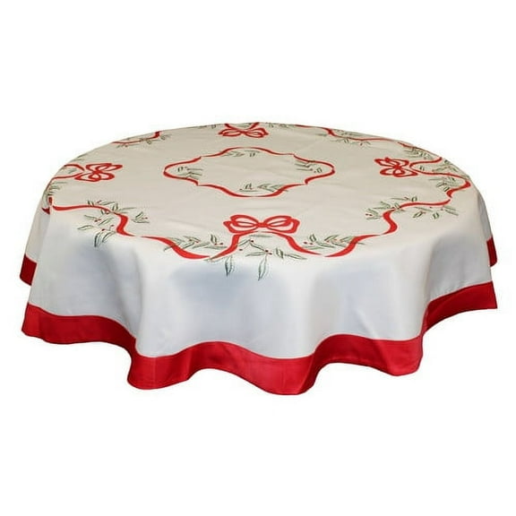 The Holiday Aisle Rager Embroidered Leaves and Bows Tablecloth