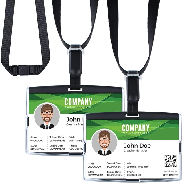 shiyou-ID Badge Holder Horizontal Badge Holder with Adjustable Detachable Neck Lanyard, Hard Plastic Badge Holder Rigid Badge Holders Landscape ID Card Holder with 2 Card Slots & 1 Clear ID Window