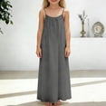 thumbnail image 3 of CCRFTGI Backless Cami Dress for Kids Girls Size 10-12 Casual Sleeveless Maxi House Dress Summer Spaghetti Strap Loose Fit Flowy Vacation Dresses Gray 7-8 Years, 3 of 7