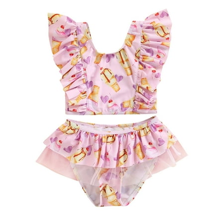 

stylesilove Toddler Kid Girls Ice Cream Printed Ruffle 2pcs Bikini Set Flutter Tankini Swimsuit Bathing Suit Beach Swimwear (2-3 Years Lilac)