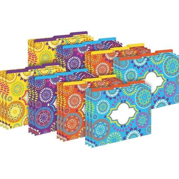BARKER CREEK Designer File Folders Set of 24, Moroccan, Multicolor Pattern on Outside, Solid Colors on Inside, Letter Size, 1/3 Cut Tabs, 24 Folders in Set, Home, School, Office Supplies (3959),Multi