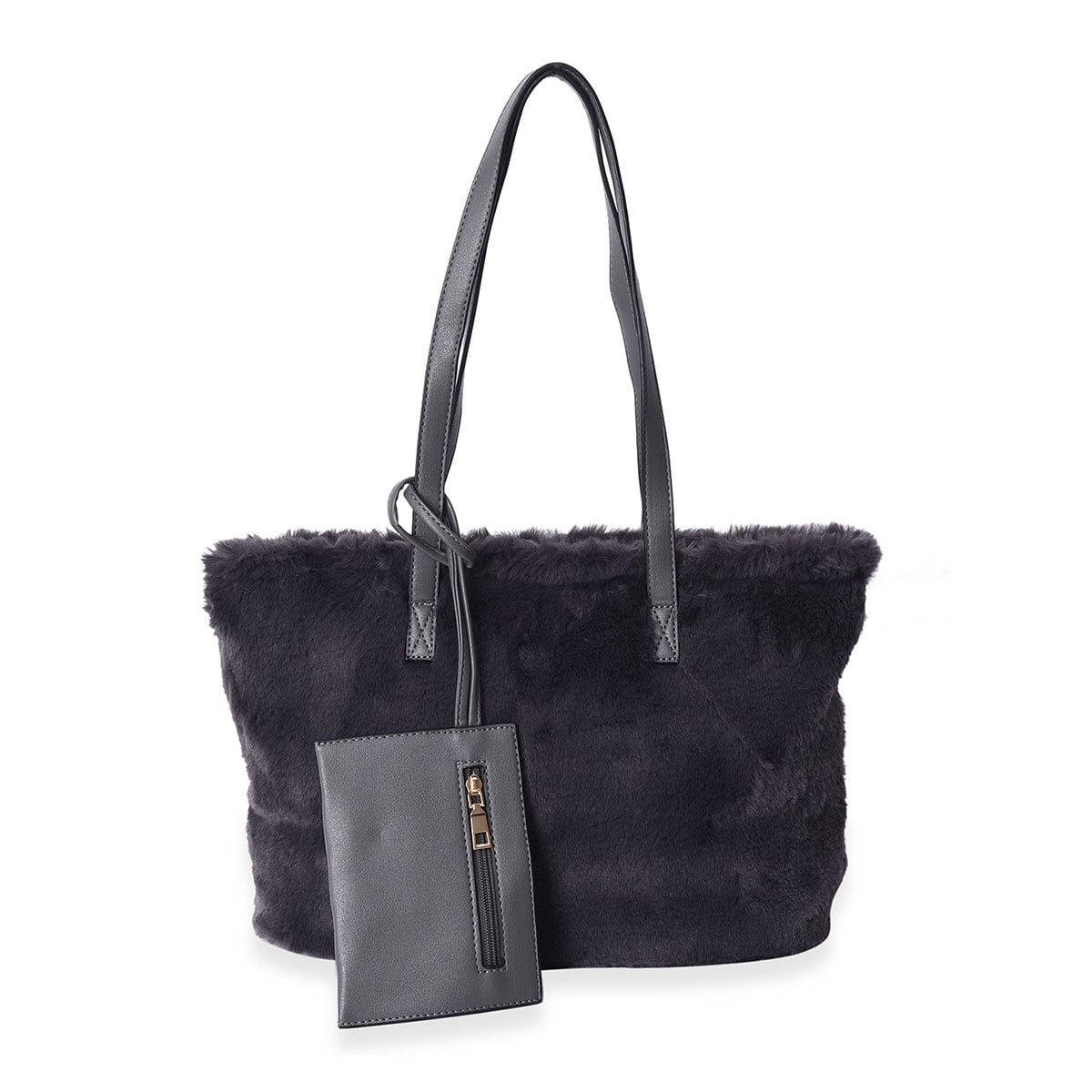 Shop LC - Dark Gray Acrylic Faux Fur Tote Bag Work Bag Purse Laptop Shoulder Messenger Travel ...
