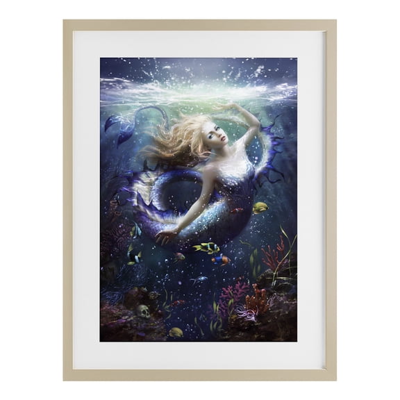 Stupell Industries Deep Sea Mermaid Birch Framed Print Under Glass, design by Melanie Delon