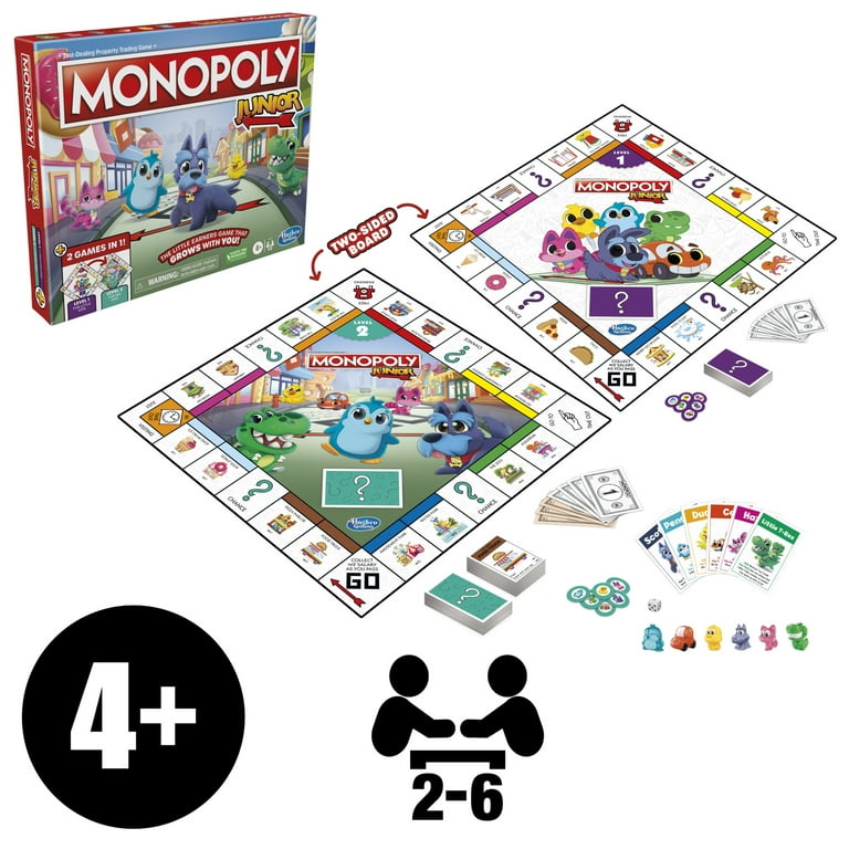 Monopoly Junior Game for 2 to 4 Players, Board Game for Kids Ages