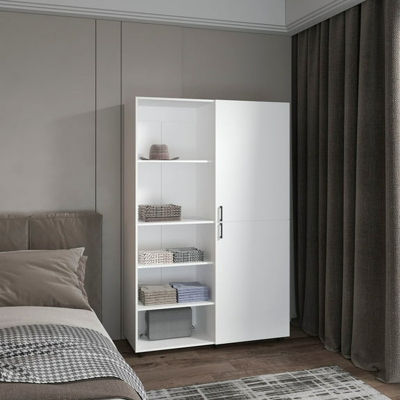 Eco High One Door Freestanding Armoire With Hanging Rod And Interior Shelves, Compact Bedroom Wardrobe