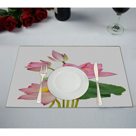 

ABPHQTO Beautiful Pink Lotus Flower Bouquet Isolated On White Placemat 12x18 Inch Set of 2 Table Placemats