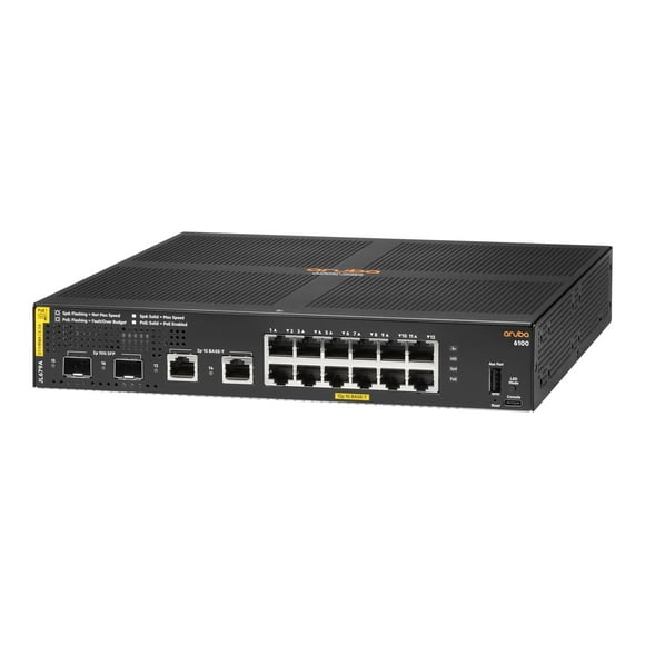 HPE Aruba 6100 12G Class4 PoE 2G/2SFP+ 139W Switch - Switch - managed - 12 x 10/100/1000 (PoE+) + 2 x 1 Gigabit / 10 Gigabit SFP+ + 2 x 1000Base-T - rack-mountable - PoE+ (139 W)