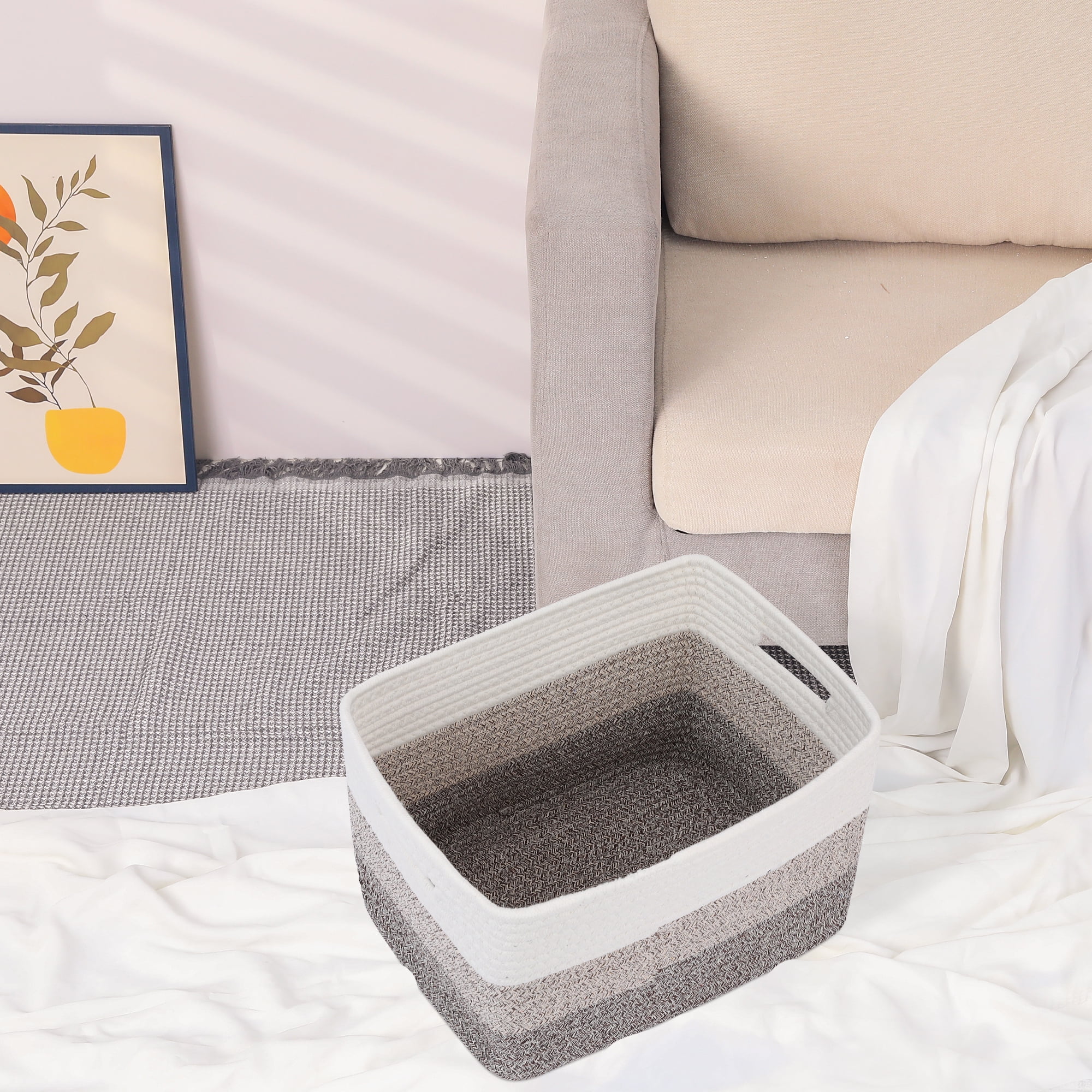 Unique Bargains Storage Basket with Handles Brown 15*9.8*9.1in