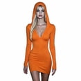 thumbnail image 2 of IUYRTFE Women's Solid Color V-Neck Long Sleeve Dress Slim Fit Stretch Casual Party Midi Dress, 2 of 5