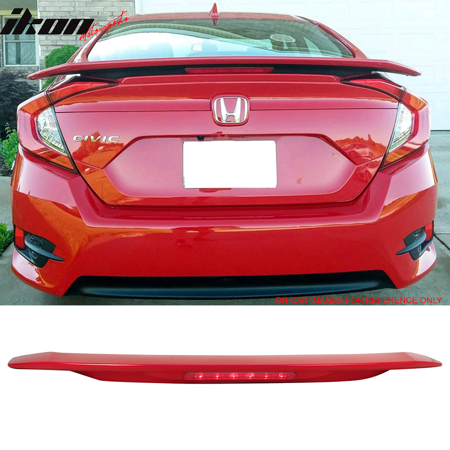 Abs Tail Light - Fits 16-18 Civic X 10th JDM RS SI Style ABS Trunk Spoiler 3RD LED Brake Light