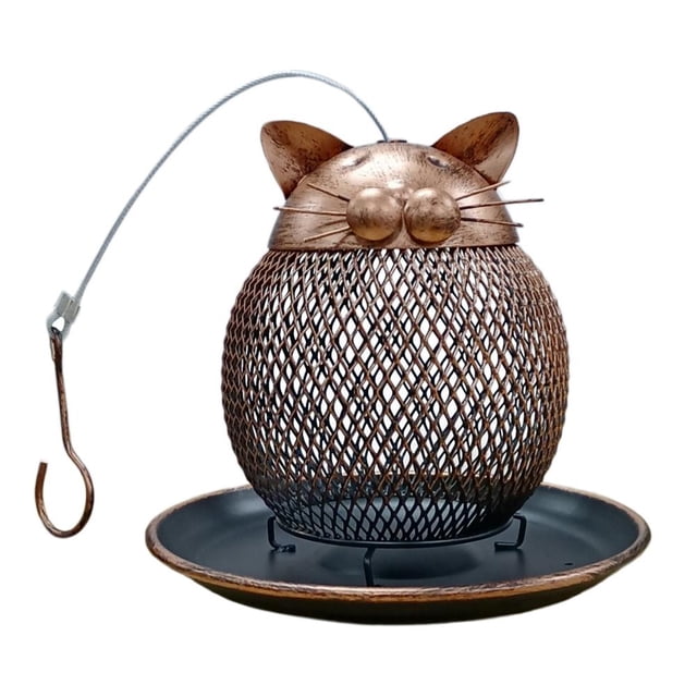 Alimentador De Pájaros Colgante Para Gatitos De Metal Creativo, Jaula De Alimentación De Metal, Diseño De Red Duradero, Alimentador De Pájaros Con Forma De Cabeza De Gato Retro Yuarrent HA035494-00