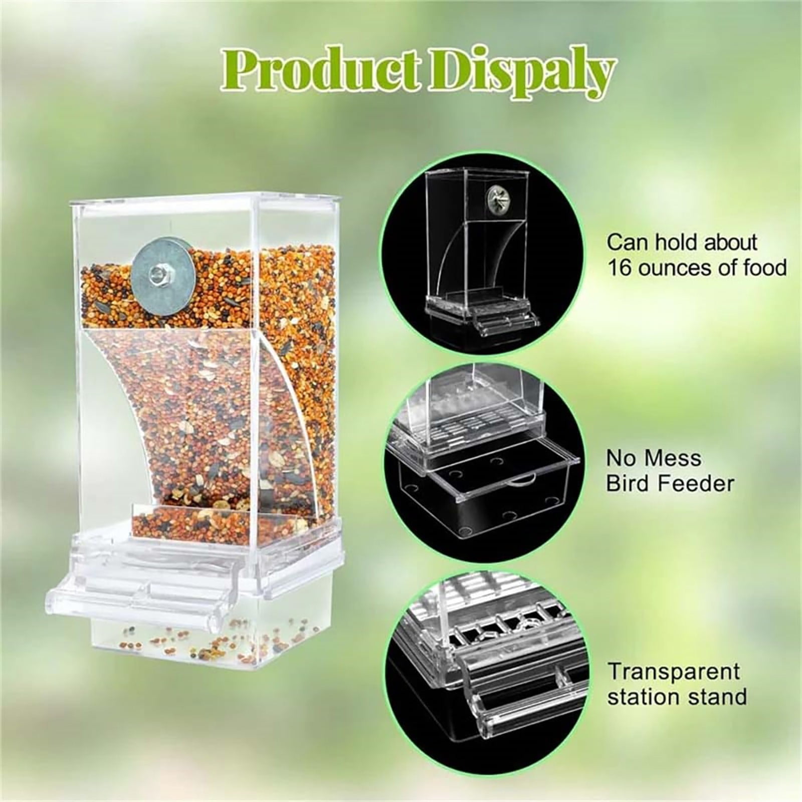Clearance Bird Feeders 1* Bird Feeder Parrot Automatic Feeder No Mess Bird  Feeder Food Container Feeding Station foraging Cage Accessories Acrylic  Suitable for Parrot Love Bird (Transparent) - Walmart Business Supplies, image size:1600x1600