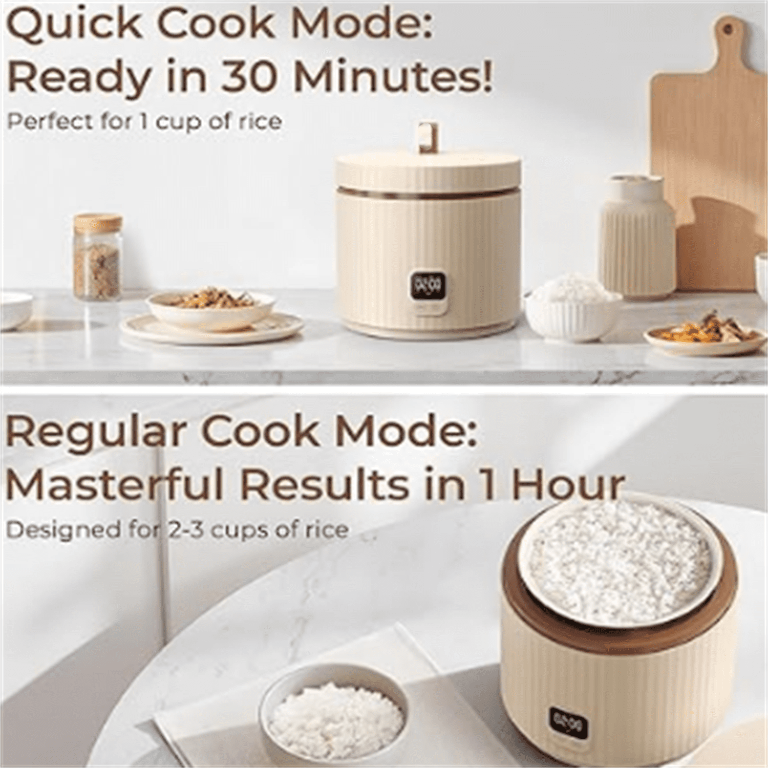 Rice Cooker Small 3 Cup Uncooked /6 Cup Cooked, Modern Multifunctional Mini Rice Cooker with Display Touch Button for 1-3 People Ceramic Coated Non-Stick Pot 8 Cook Functions - Cooking & Warmer
