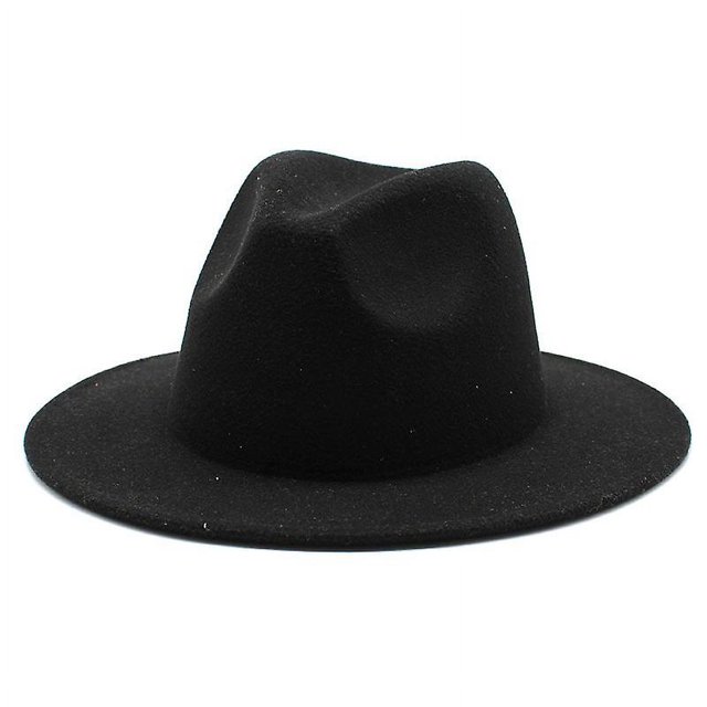 L Tablero de luz monocromático Sombrero para hombres y mujeres Sombrero de copa de lana simple Sombrero de jazz de ala plana