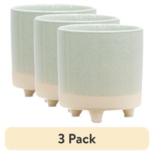 Mainstays 5-Inch Two-Tone Green Ceramic Footed Planter