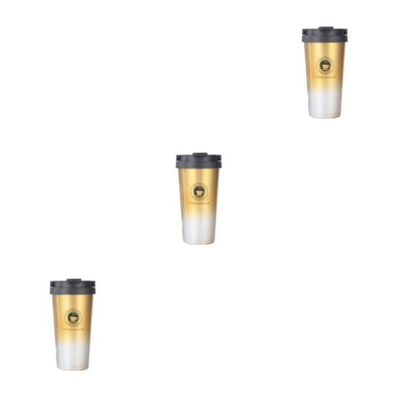 Injueey Taza de viaje duradera de doble pared, tapa elegante y a prueba de fugas incluida, taza de café de acero inoxidable para coche, oro Type1 NO1