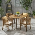 thumbnail image 2 of GDF Studio Bijan Outdoor Acacia Wood 5 Piece Dining Set with Cushion, Teak and Cream, 2 of 13