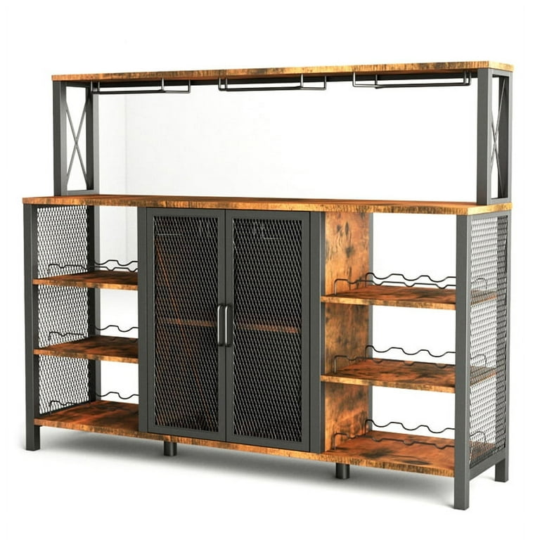 Gyfimoie 55 Inches Wine Bar Cabinet Rustic Kitchen Sideboard Buffet With Rack Storage Com