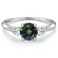thumbnail image 3 of Gem Stone King 10K White Gold Green Mystic Topaz and White Topaz 3-Stone Ring for Women | 1.28 Cttw | Round 6MM | Gemstone November Birthstone | Size 7, 3 of 6