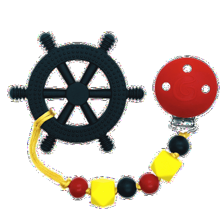 GumBaby 'Yacht Rocker' Teething Toy w/ Beaded Pacifier Clip (Black, Red, Yellow)