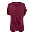 thumbnail image 4 of MIXUE Womens Summer Tops Solid Color V Neck Short Sleeve Elegant Loose Casual Shirts For Women T-shirts Sportwear,Red,M, 4 of 5